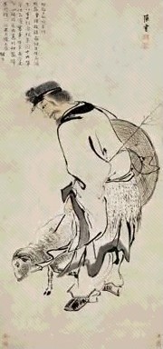 明 张灵 牧羊图 轴