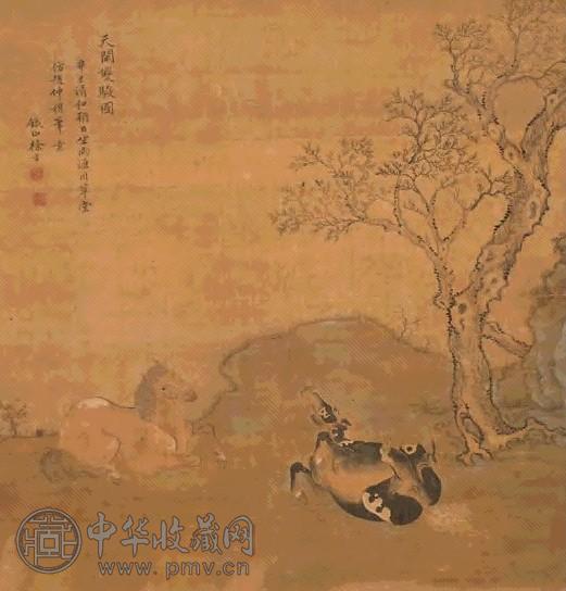 徐方 辛巳(1761年)作 天闲双骏 立轴 设色绢本