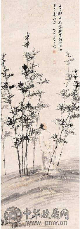 张大千 1935年作 子猷爱竹图 立轴 设色纸本