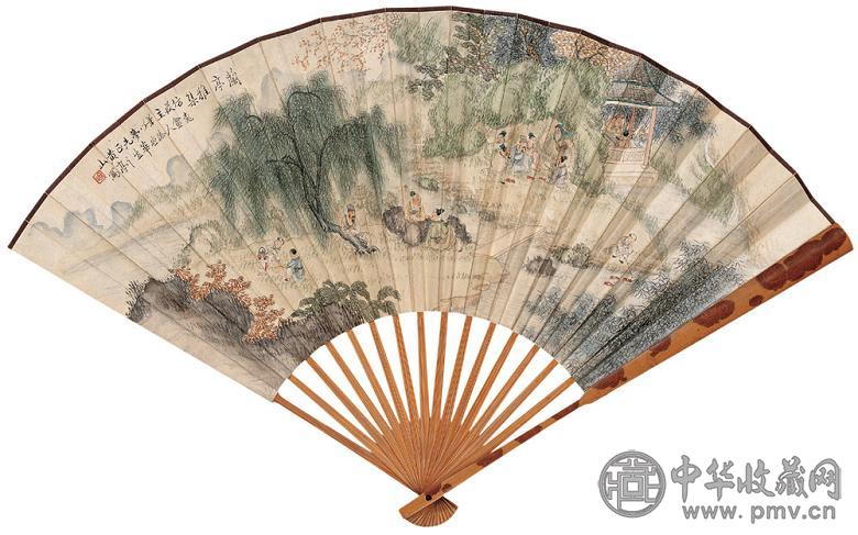 黄亭山 兰亭雅集 成扇 设色纸本