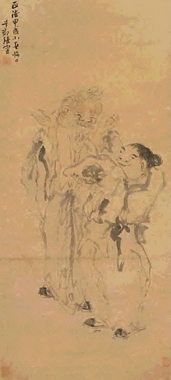 张灵 人物 立轴 设色纸本