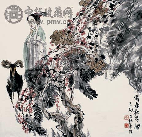 李洋 霜林秋思图 镜心 设色纸本