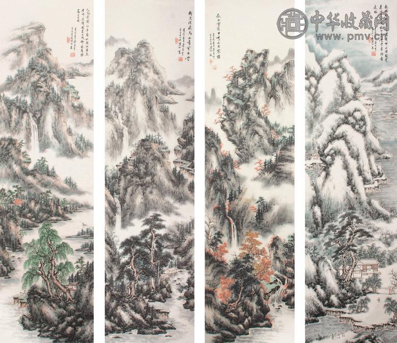 叶万亨 春夏秋冬 四屏 纸本