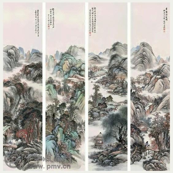 汪仲山 1924年作 四季山水四屏 立轴 设色纸本