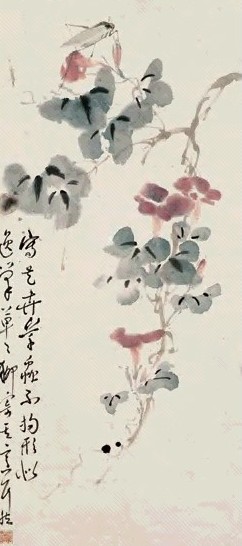 潘君诺 草虫 花卉 立轴 设色纸本