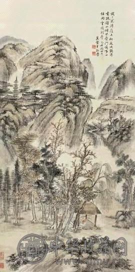 王敬学 1925年作 山水 立轴 设色绢本