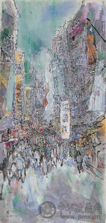 陈荫罴 约1947-49年作 市集 综合媒材 纸本