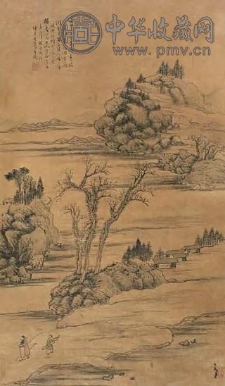 元隽 溪山访友图 立轴 设色绢本