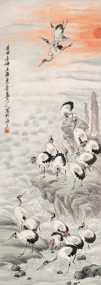 马逸人 群鹤 立轴 纸本