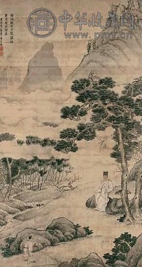 曾鲸 1612年作 松下高士 立轴 设色绢本