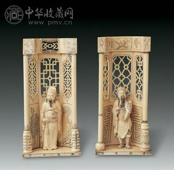 清 象牙雕史可法、岳飞摆件(1对)