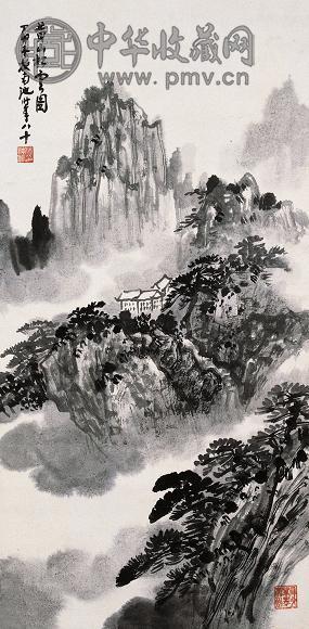 施南池 1987年作 黄山松云 立轴