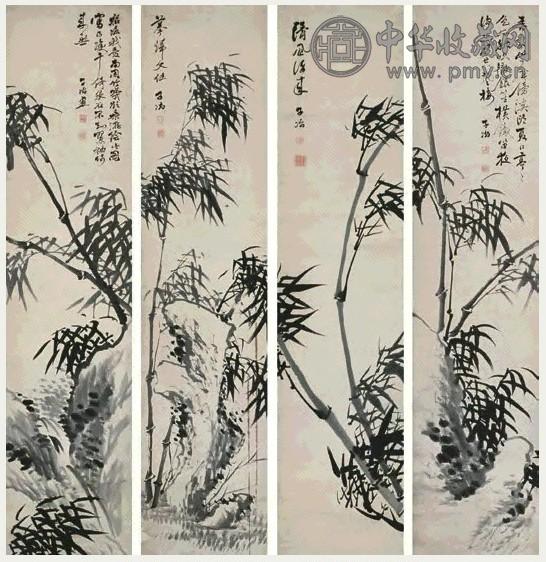 瞿应绍 墨竹图 四屏 水墨纸本