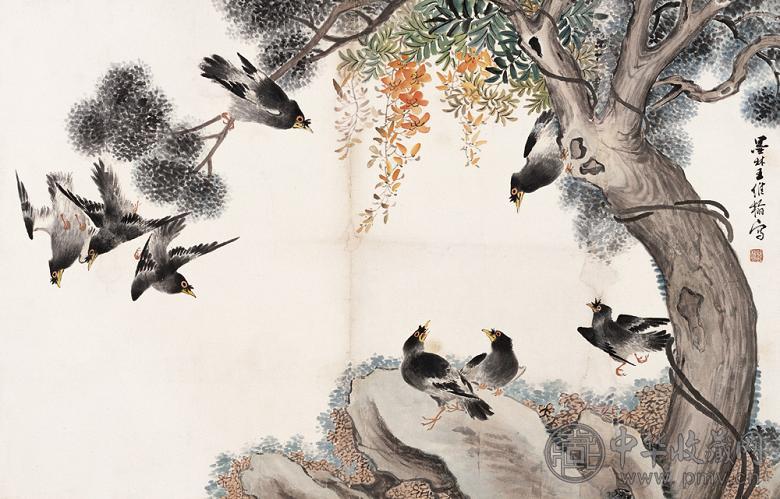 王维翰 花鸟图 镜心 设色纸本