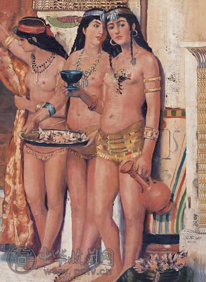 常书鸿 1947年作 埃及璧画 布面油画