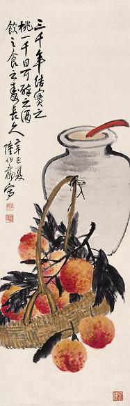 陆伯龙 辛巳(1941年)作 寿酒 镜心 设色纸本