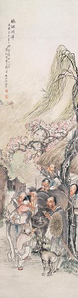 钱书城 1969年作 桃源问津图 立轴 设色纸本