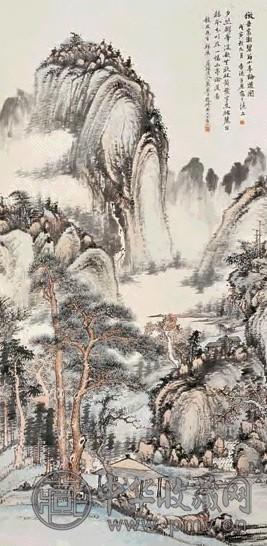 王俊 山亭论道图 立轴 设色纸本