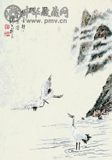 程良 双鹤 镜心 设色