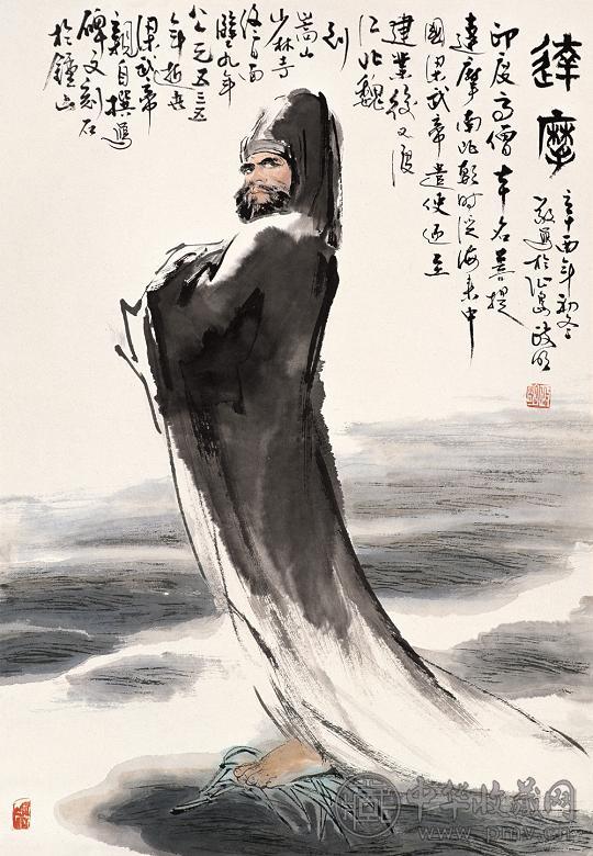 陈政明 辛酉(1981年)作 达摩 立轴 设色纸本