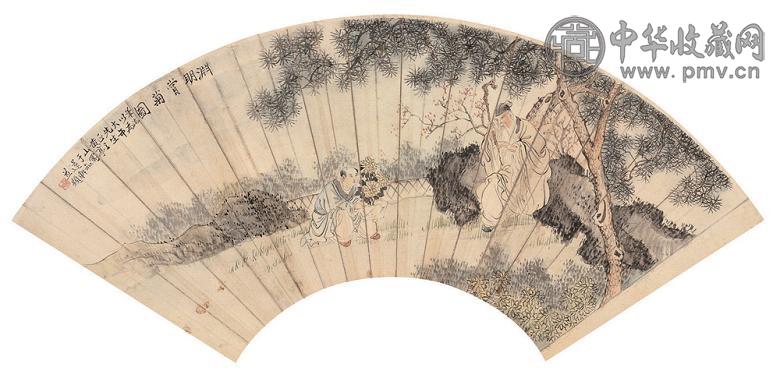 黄亭山 渊明赏菊图 扇面 纸本设色