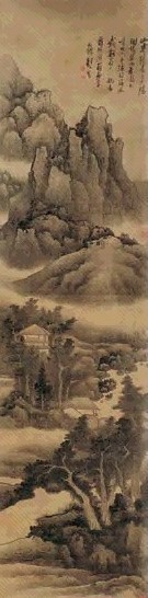 龚贤 湖光村酒图 立轴 水墨绢本