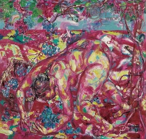 贾涤非 1986年 玫瑰色的葡萄园 布面油画