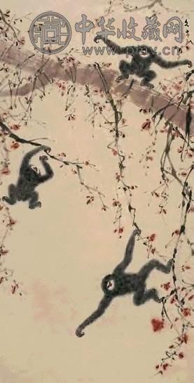 陈文希 金猴闹春 立轴 设色纸本