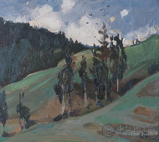 全山石 风景 纸板 油画