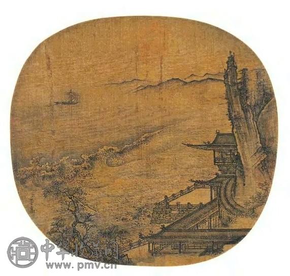 李嵩 江朝风景图 扇面 水墨绢本