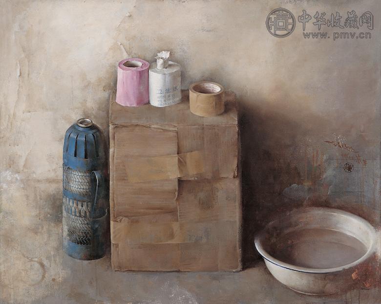 陈文骥 1992年作 暖瓶·卫生纸·胶带 布面 油画