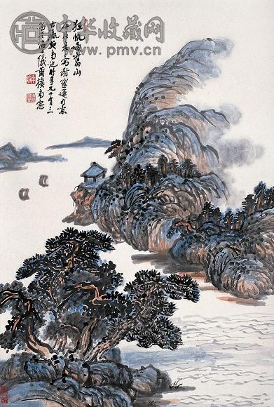 施南池 狂帆过山 轴 纸本