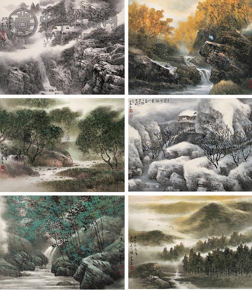 乐震文 山水 册页(10开选6) 设色纸本