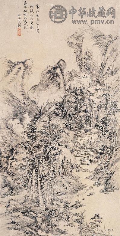 方式济 冈陵松柏图 立轴 水墨纸本