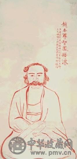 何遂 朱墨罗汉造像 立轴 朱墨纸本