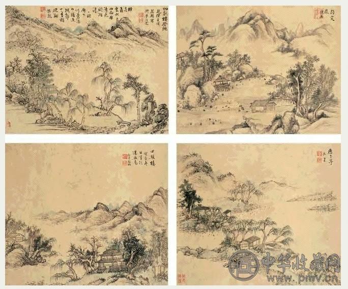 张栋 1742年作 山水 册页(8开) 设色纸本