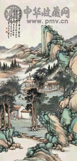 顾乐之 1923年作 深山读书 立轴 设色纸本