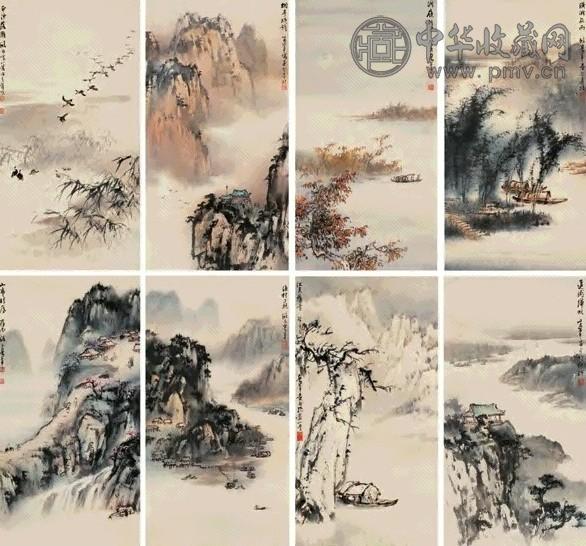 欧豪年 1983年作 潇湘八景 立轴 设色纸本
