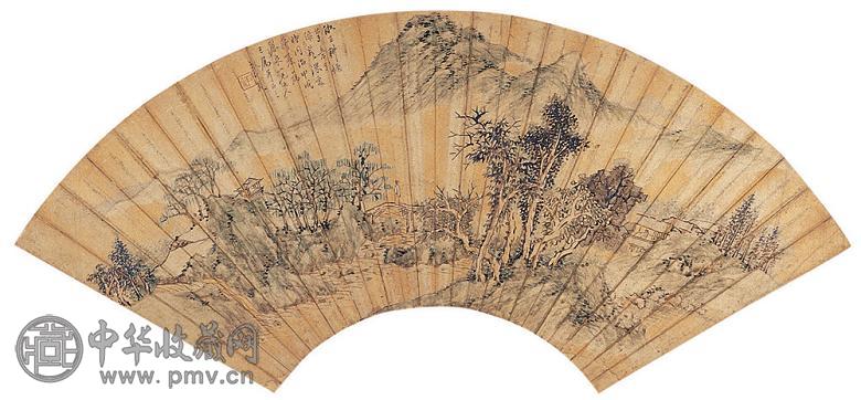 李养泉 1894年作 山水扇片 扇面 设色泥金