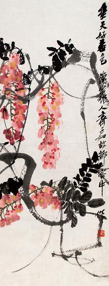 齐子如 紫藤 立轴 设色纸本