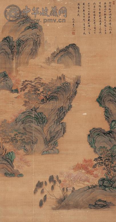 朱白 桃花源图 立轴 设色绢本