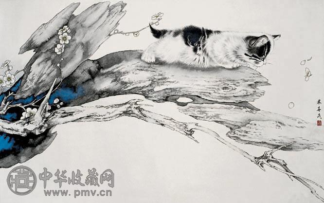 米春茂 猫趣图 立轴 设色纸本