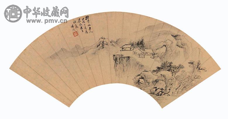 僧陀 山水 扇面