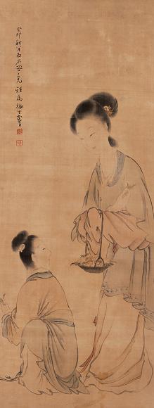 李育 1903年作 仕女 立轴 设色纸本