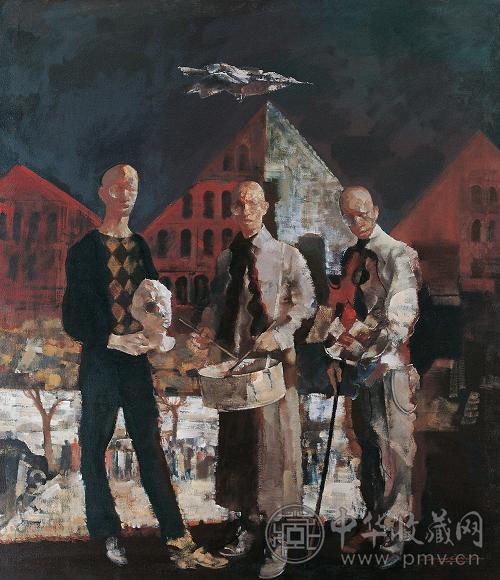 俞晓夫 90年代初作 铁皮鸟 布面 油画
