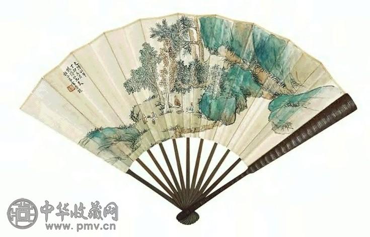 金蓉镜 丁卯年作 秋山茶话 成扇 设色纸本