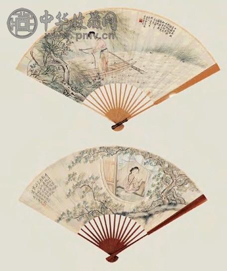 潘琪 1928、1936年作 仕女 书法(2件) 扇面