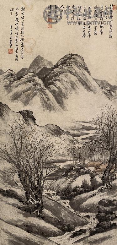 冯景夏 庚申(1740年)作 山水 立轴 纸本