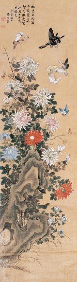 马守贞 设色绢本花蝶图 立轴