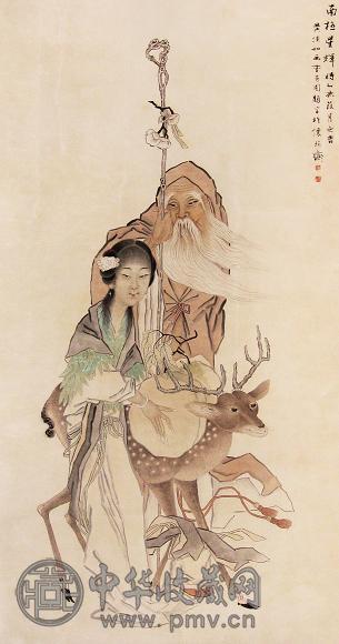 黄淡如 乙亥(1935年)作 南极星辉 立轴 设色纸本